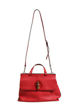 Red Leather Bamboo Daily Tote Crossbody Bag
