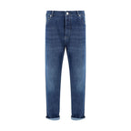 Blue Cotton Straight-Leg Jeans