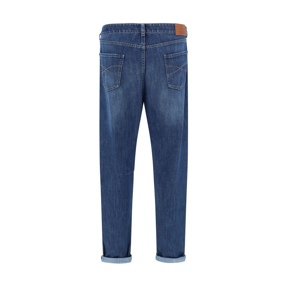 Blue Cotton Straight-Leg Jeans