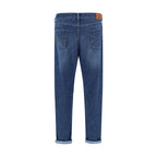 Blue Cotton Straight-Leg Jeans
