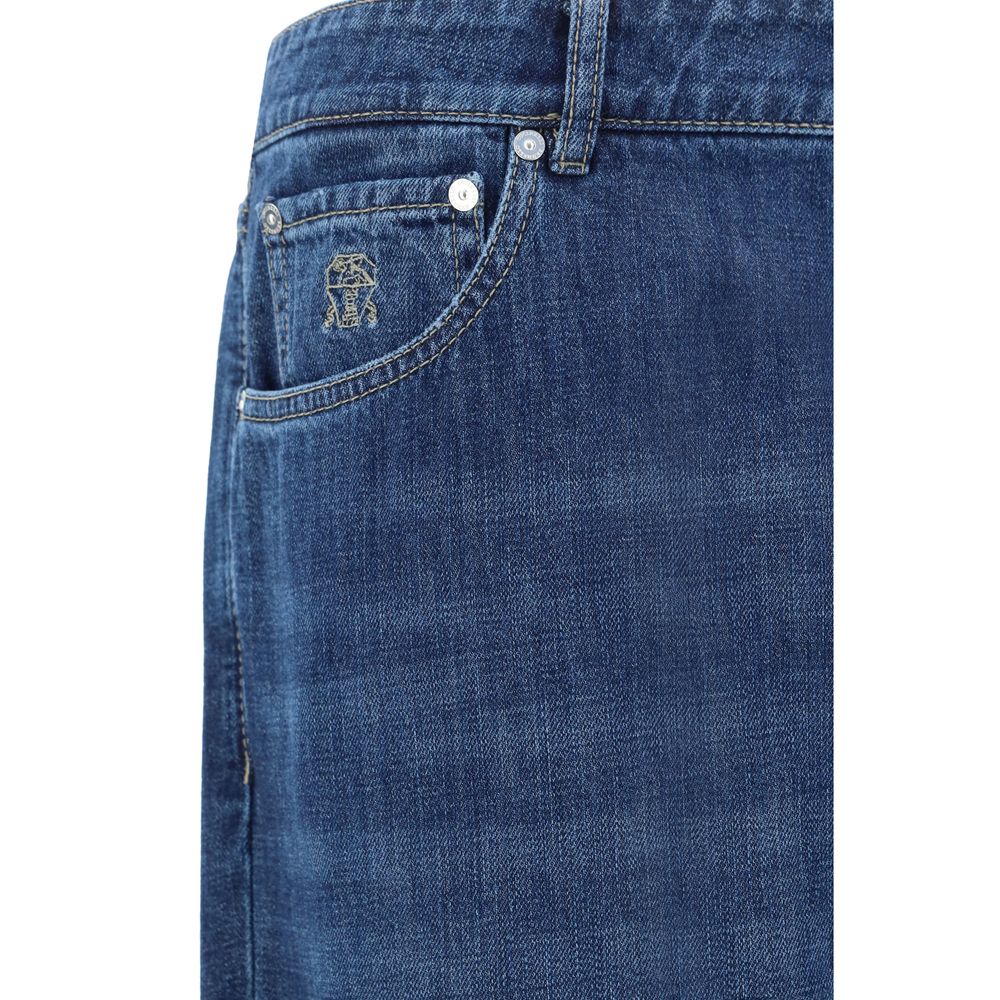 Blue Cotton Straight-Leg Jeans