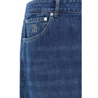 Blue Cotton Straight-Leg Jeans