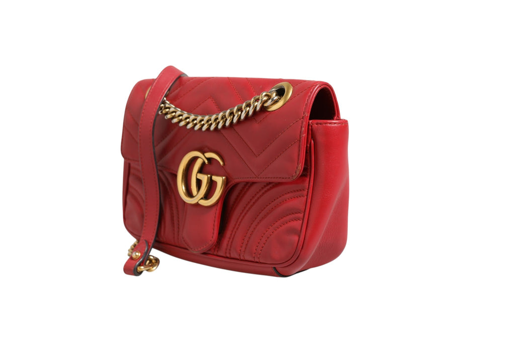 Marmont Small Shoulder Bag in Rosso Ancora Red Leather