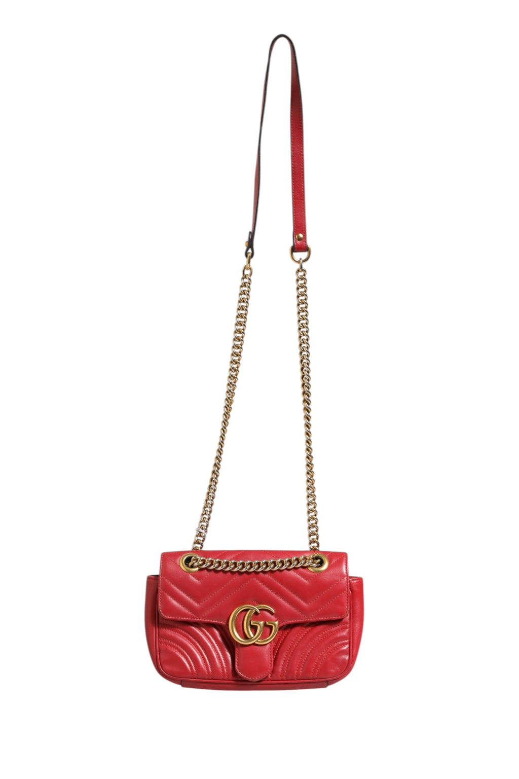 Marmont Small Shoulder Bag in Rosso Ancora Red Leather