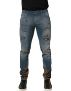 Blue Distressed Mid Waist Skinny Denim Jeans