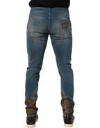 Blue Distressed Mid Waist Skinny Denim Jeans
