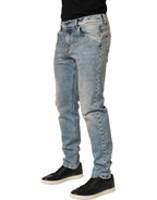 Blue Washed Mid Waist Straight Men Denim Jeans