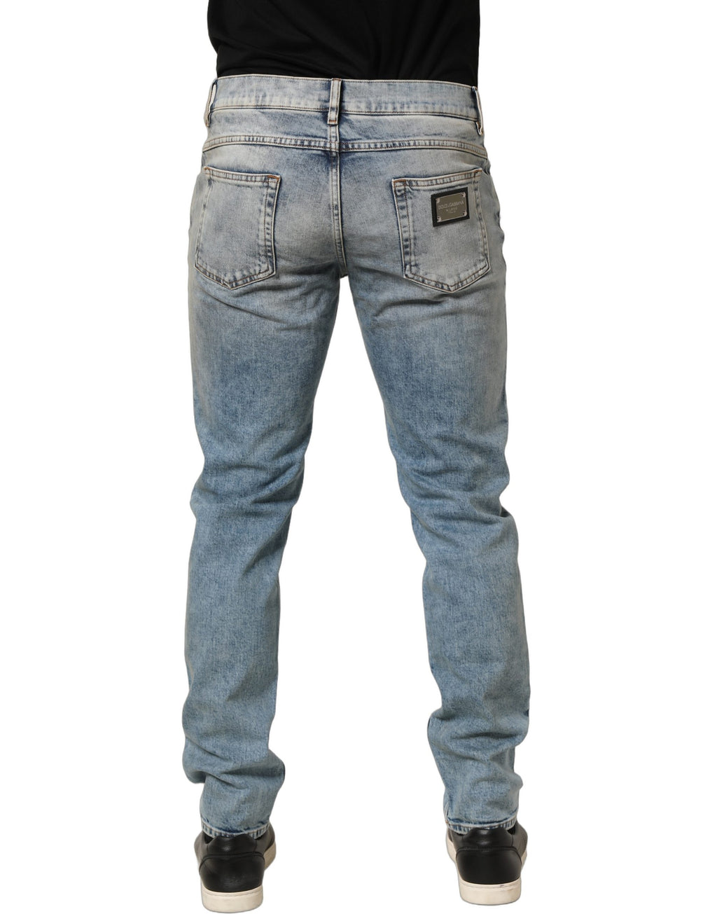 Blue Washed Mid Waist Straight Men Denim Jeans