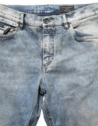 Blue Washed Mid Waist Straight Men Denim Jeans
