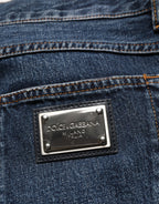 Dark Blue Washed MidWaist Straight Denim Jeans