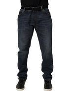 Dark Blue Washed MidWaist Straight Denim Jeans