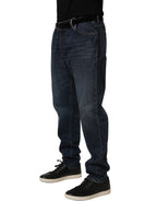 Dark Blue Washed MidWaist Straight Denim Jeans