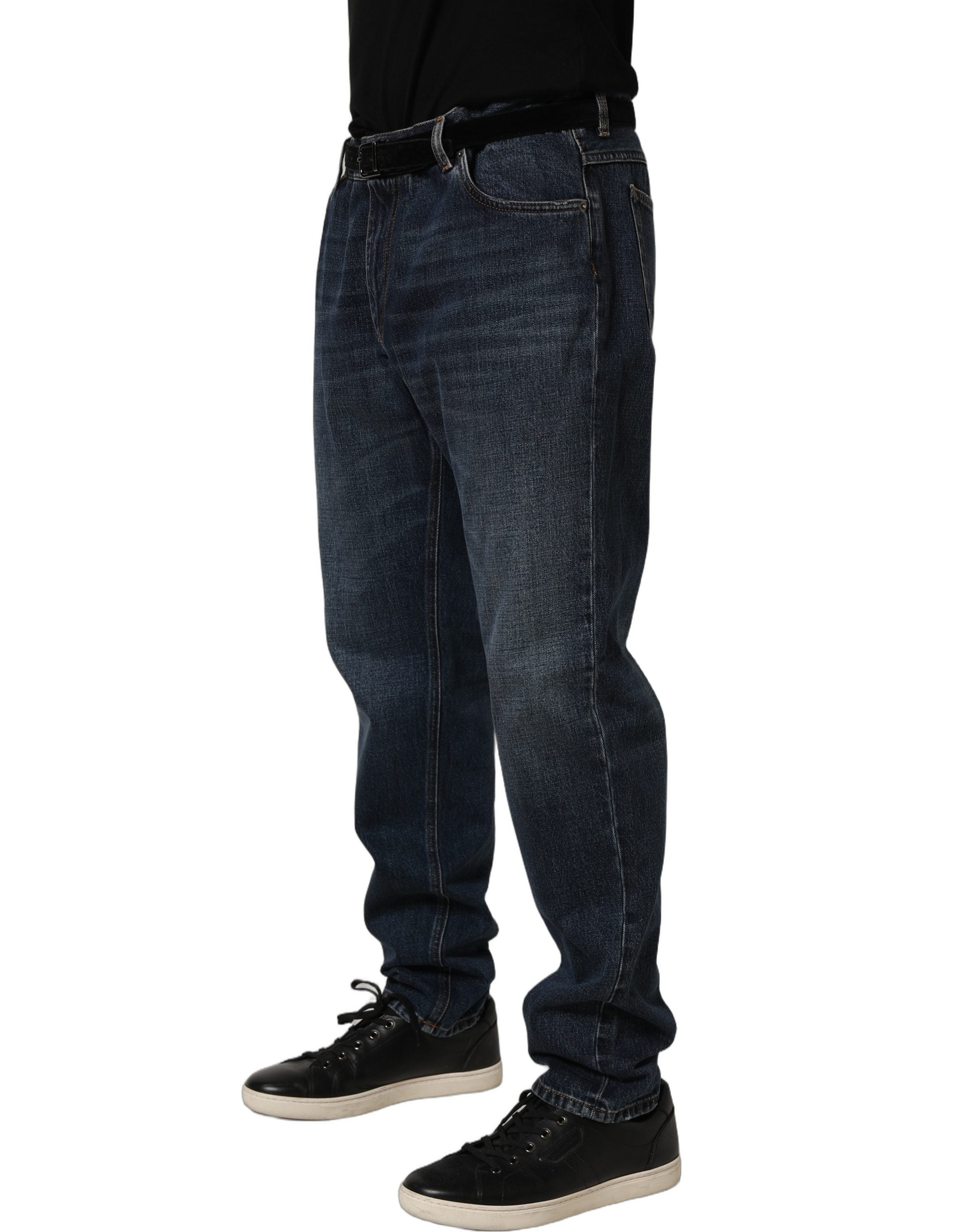 Dark Blue Washed MidWaist Straight Denim Jeans