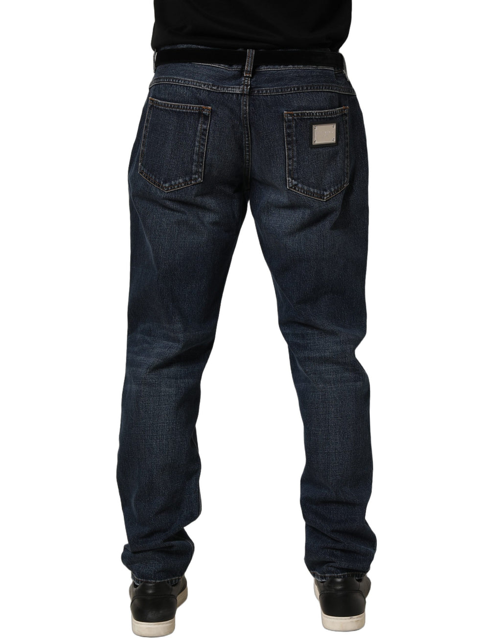 Dark Blue Washed MidWaist Straight Denim Jeans