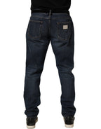 Dark Blue Washed MidWaist Straight Denim Jeans