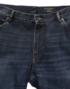 Dark Blue Washed MidWaist Straight Denim Jeans