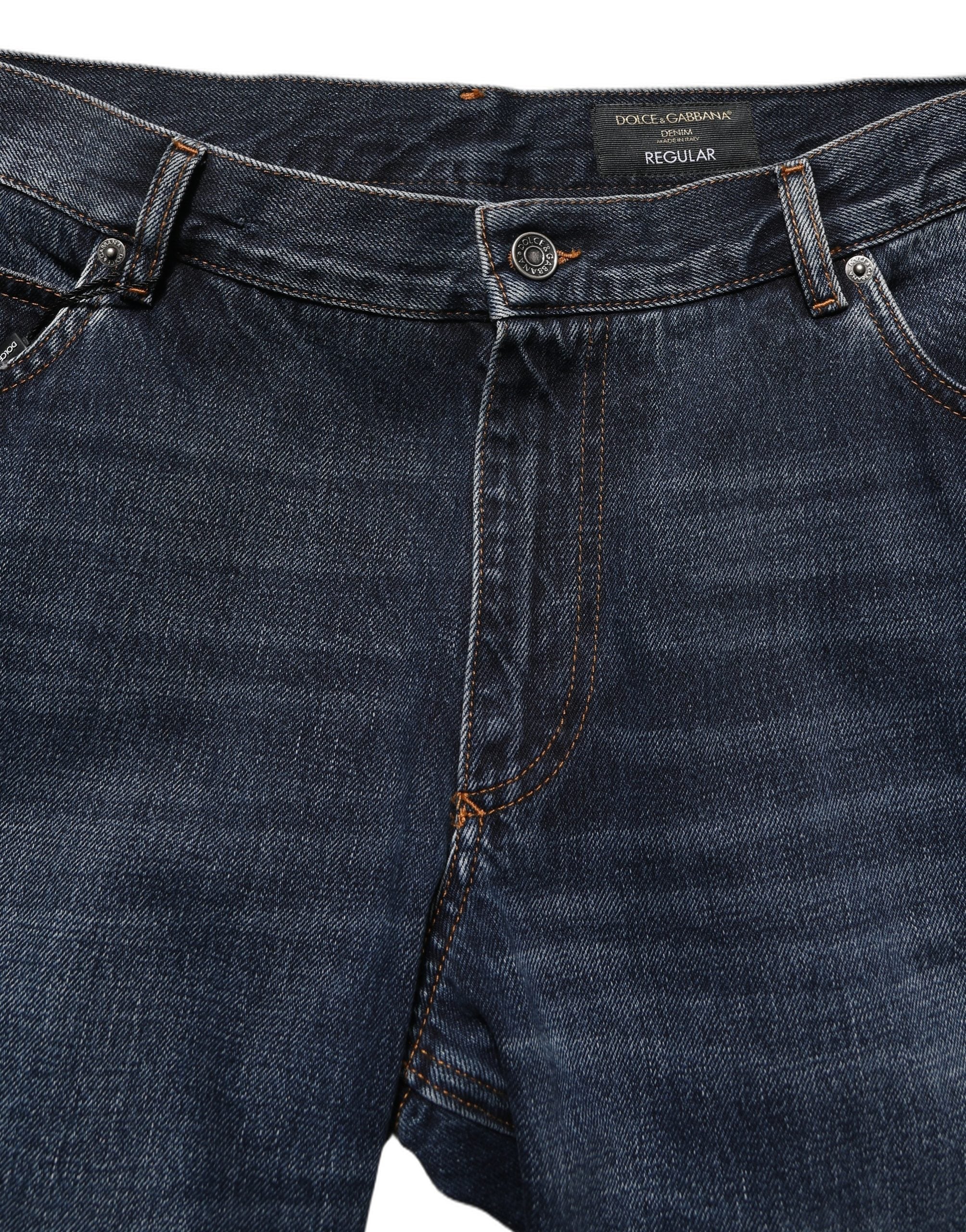 Dark Blue Washed MidWaist Straight Denim Jeans