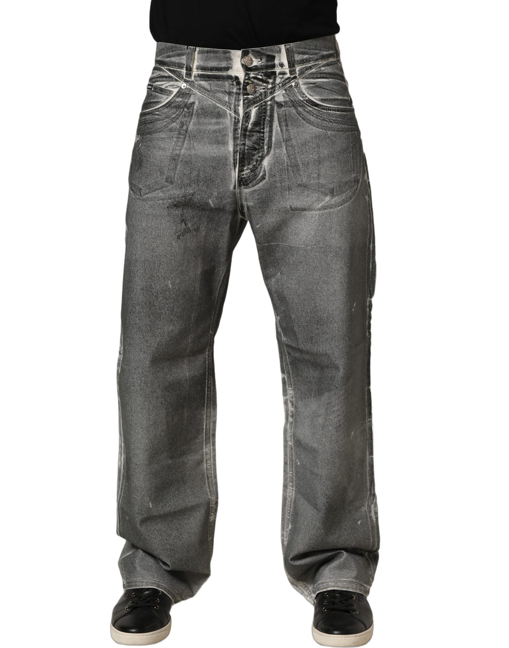 Grey Washed Mid Waist Straight Denim Jeans