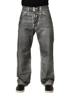 Grey Washed Mid Waist Straight Denim Jeans