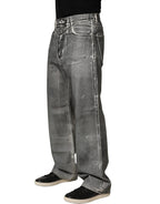 Grey Washed Mid Waist Straight Denim Jeans