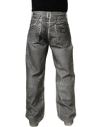 Grey Washed Mid Waist Straight Denim Jeans