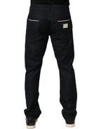 Black Cotton Mid Waist Classic Men Denim Jeans