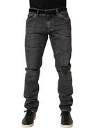 Dark Grey Distressed Mid Waist Denim Jeans
