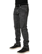 Dark Grey Distressed Mid Waist Denim Jeans