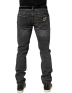 Dark Grey Distressed Mid Waist Denim Jeans