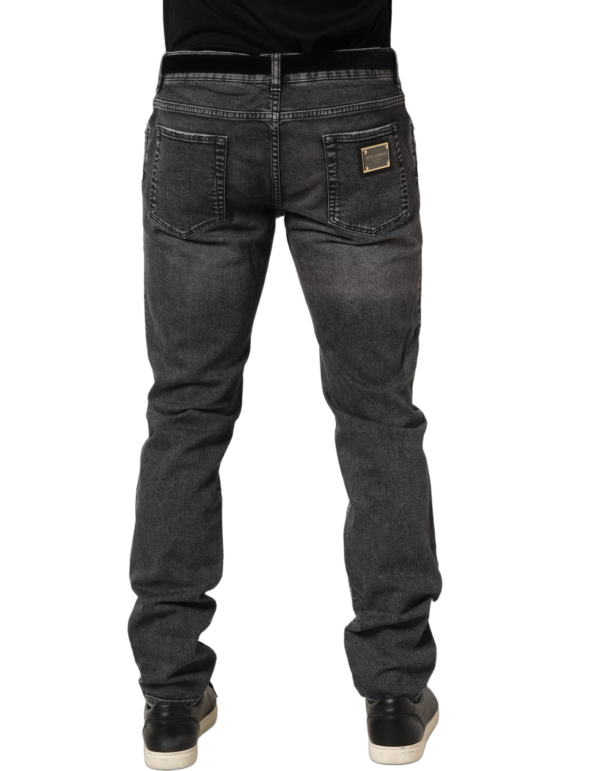 Dark Grey Distressed Mid Waist Denim Jeans