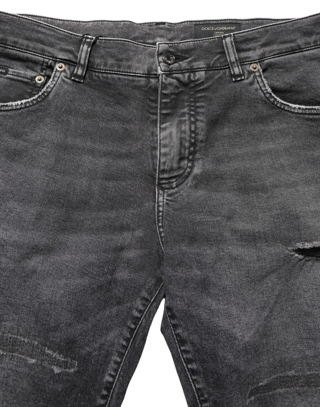 Dark Grey Distressed Mid Waist Denim Jeans