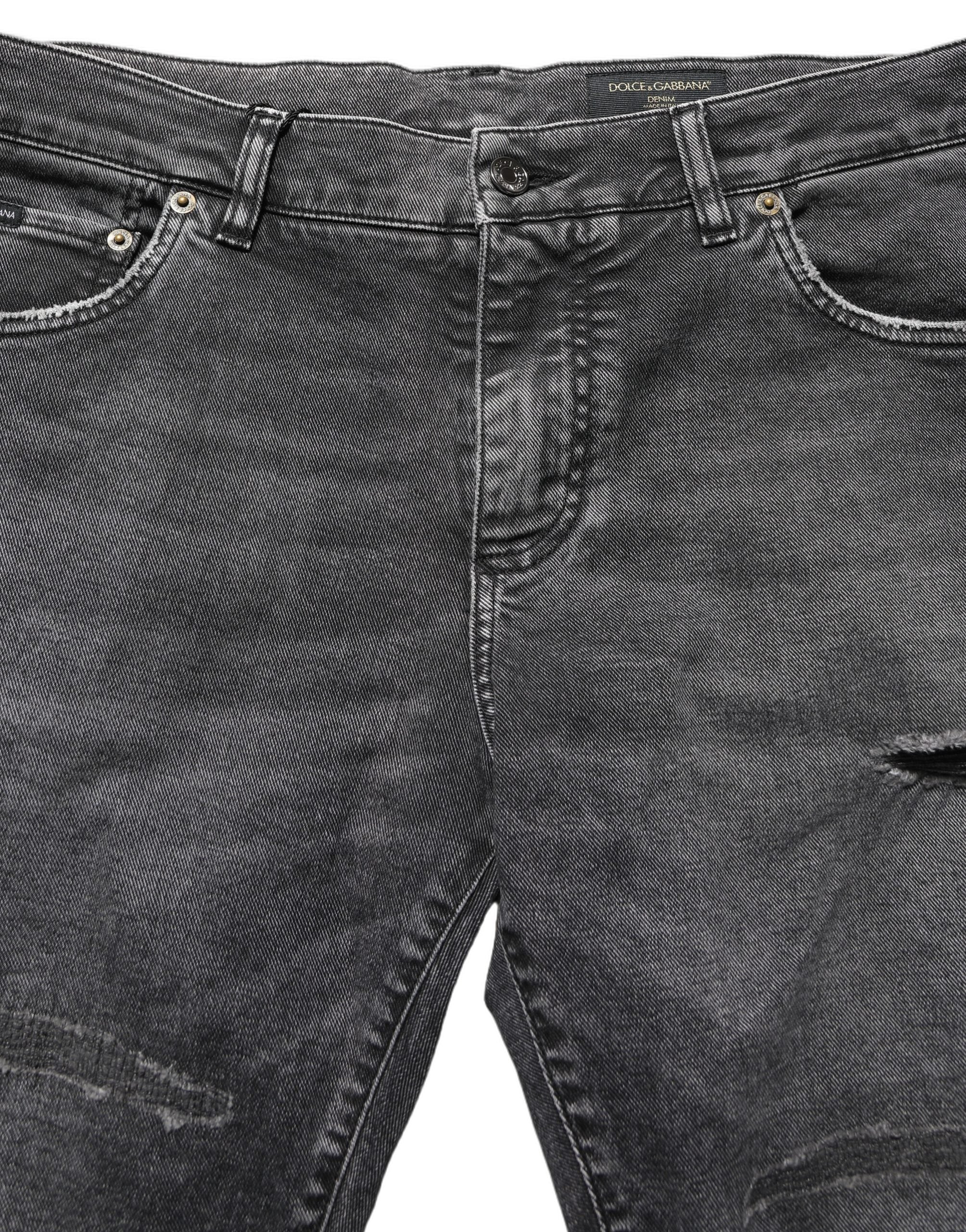 Dark Grey Distressed Mid Waist Denim Jeans