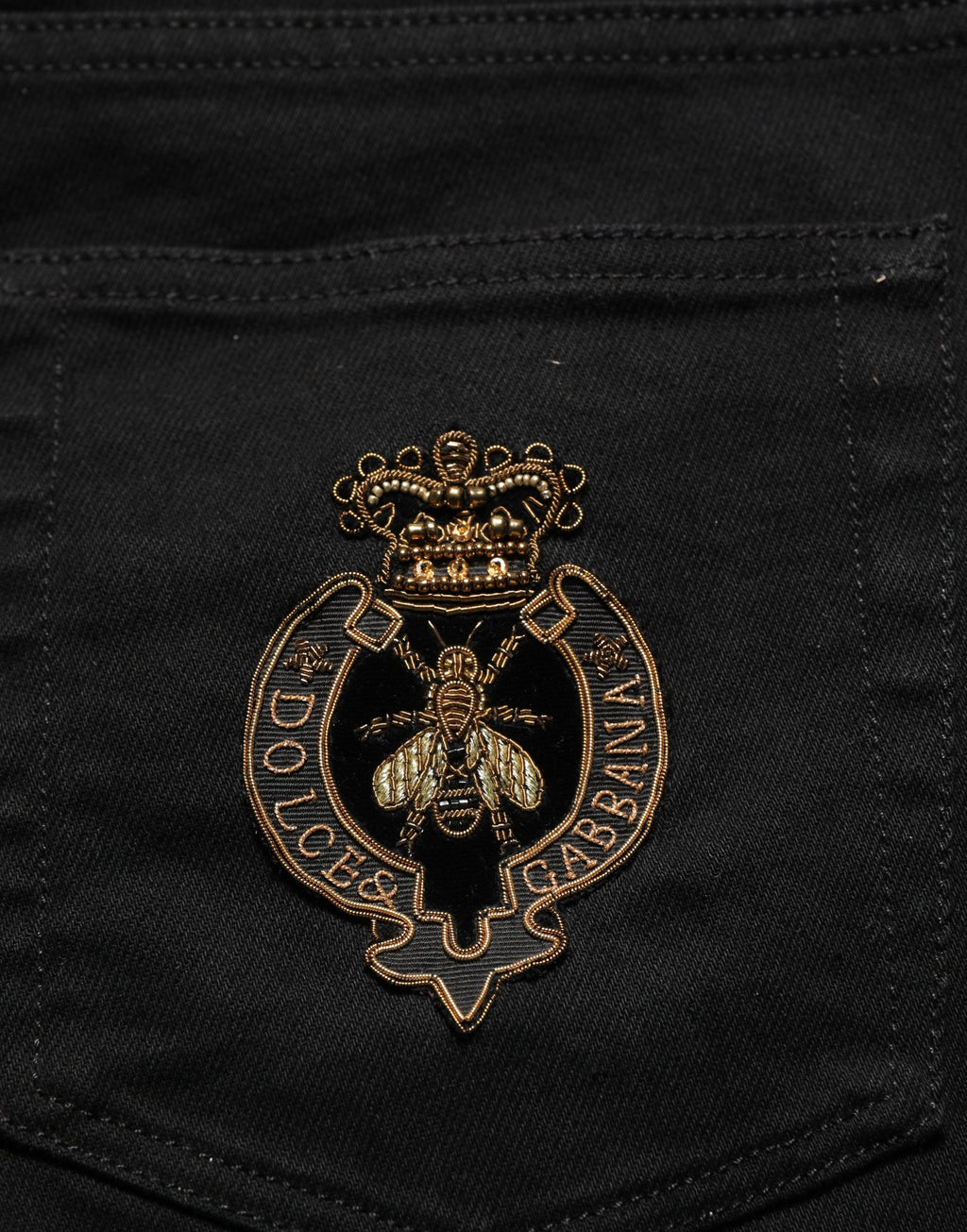 Black Heraldic Embroidered Skinny Denim Jeans