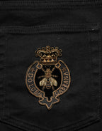 Black Heraldic Embroidered Skinny Denim Jeans