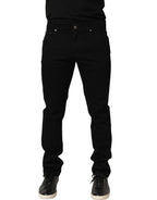Black Heraldic Embroidered Skinny Denim Jeans