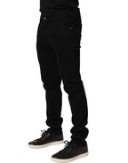 Black Heraldic Embroidered Skinny Denim Jeans