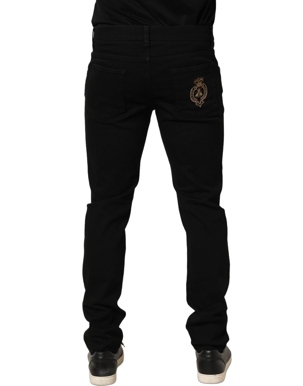 Black Heraldic Embroidered Skinny Denim Jeans