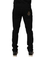 Black Heraldic Embroidered Skinny Denim Jeans