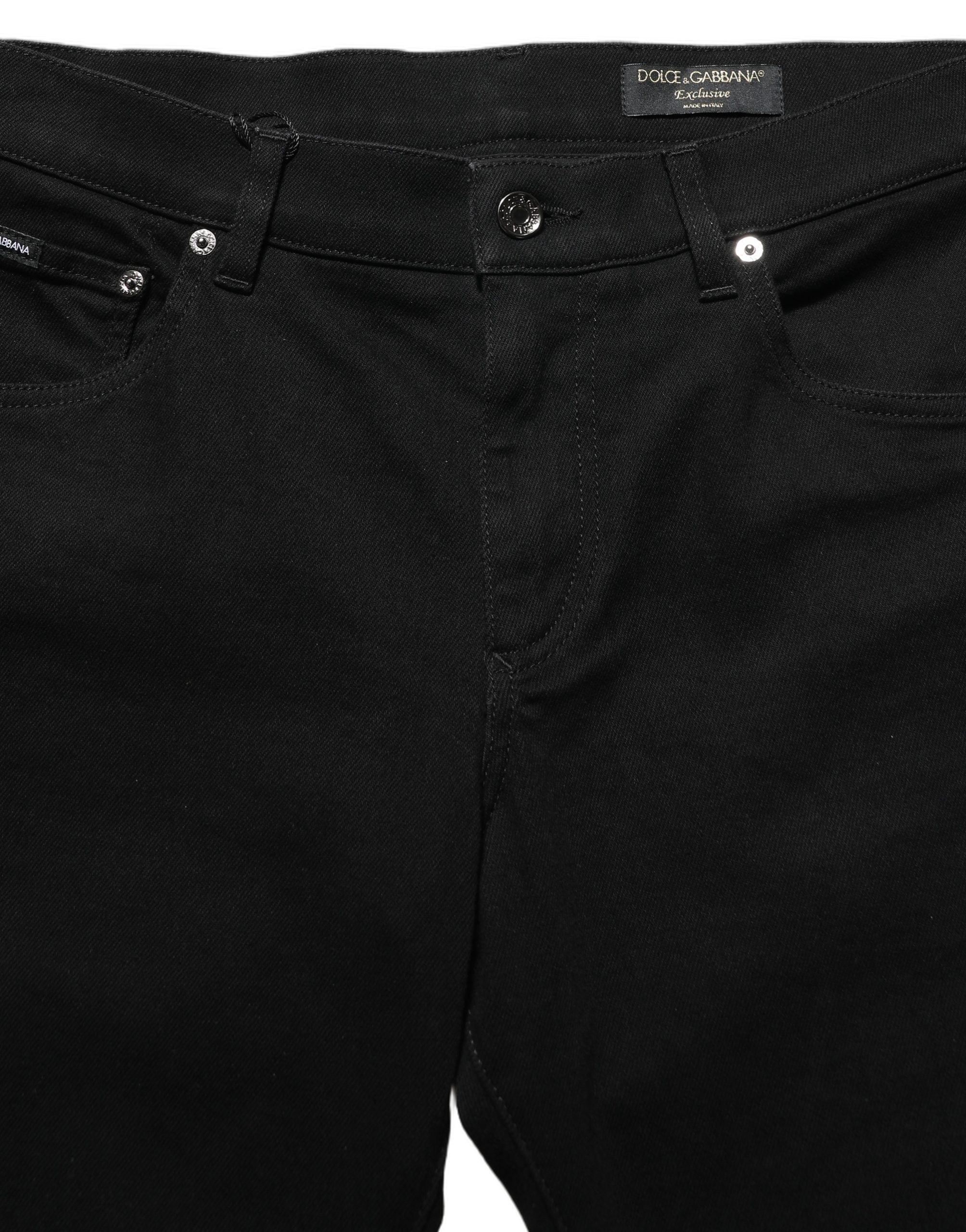 Black Heraldic Embroidered Skinny Denim Jeans