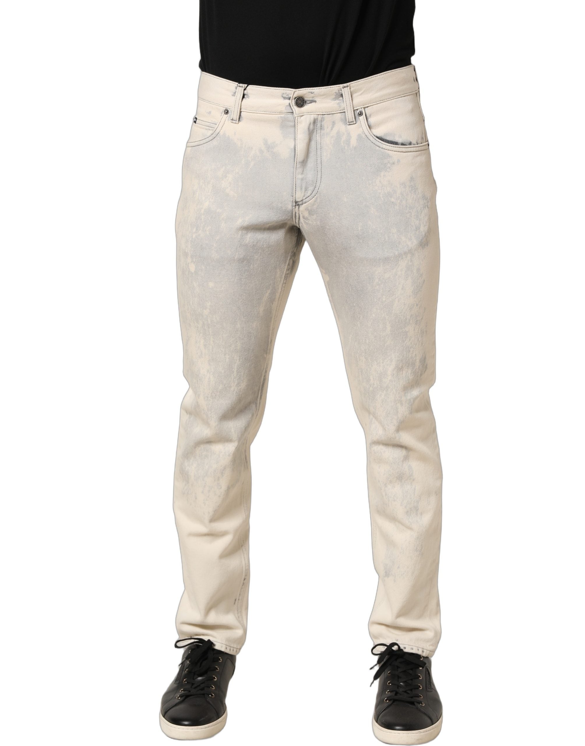 Beige Tie Dye Cotton Straight Men Denim Jeans