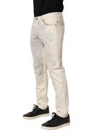 Beige Tie Dye Cotton Straight Men Denim Jeans