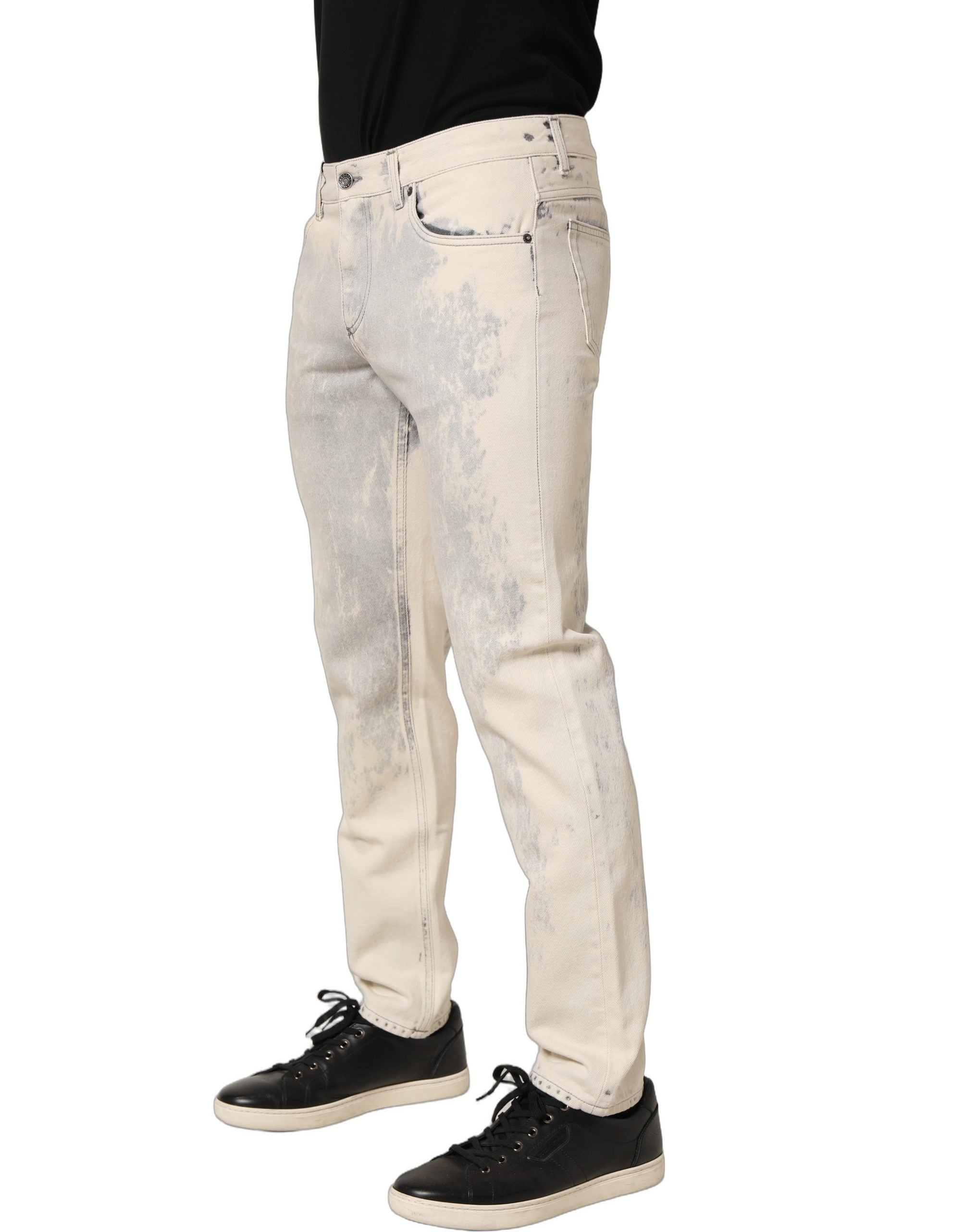 Beige Tie Dye Cotton Straight Men Denim Jeans