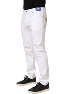 White Cotton Ripped Slim Fit Men Denim Jeans