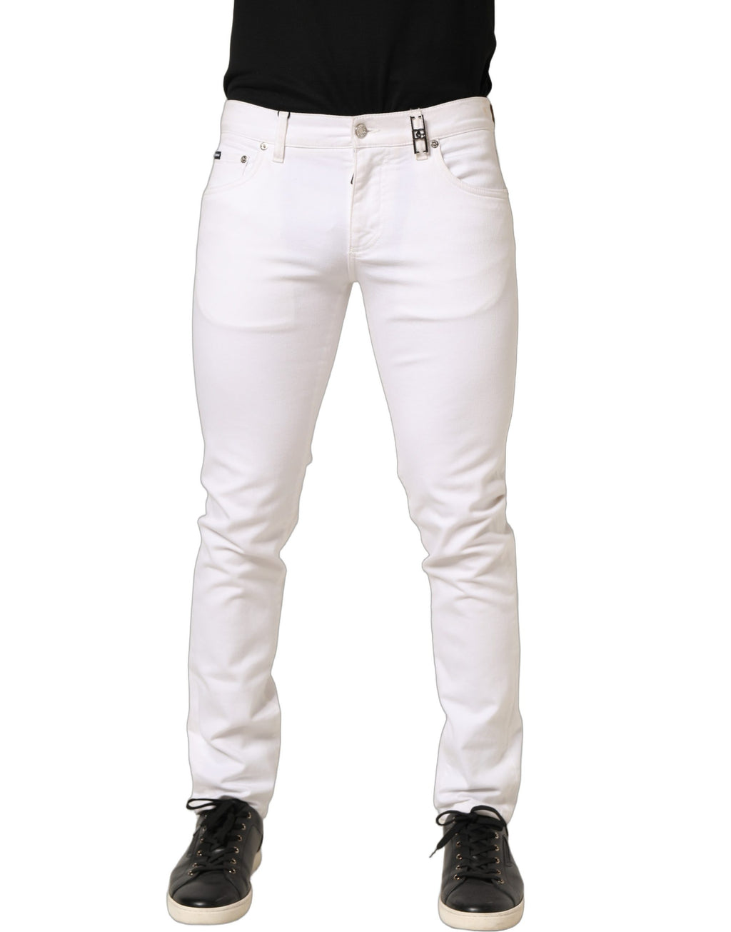 White Cotton Skinny Mid Waist Denim Jeans