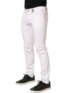 White Cotton Skinny Mid Waist Denim Jeans