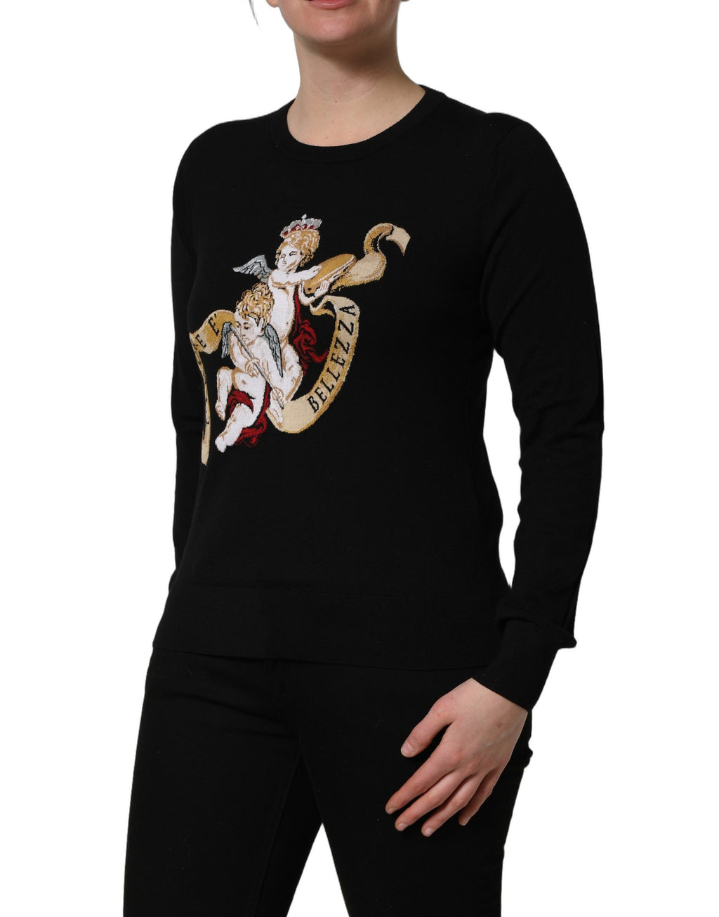 Black Angels Wool Crew Neck Pullover Sweater