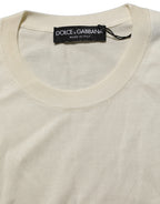Off White 3/4 Sleeves Crewneck Pullover Sweater