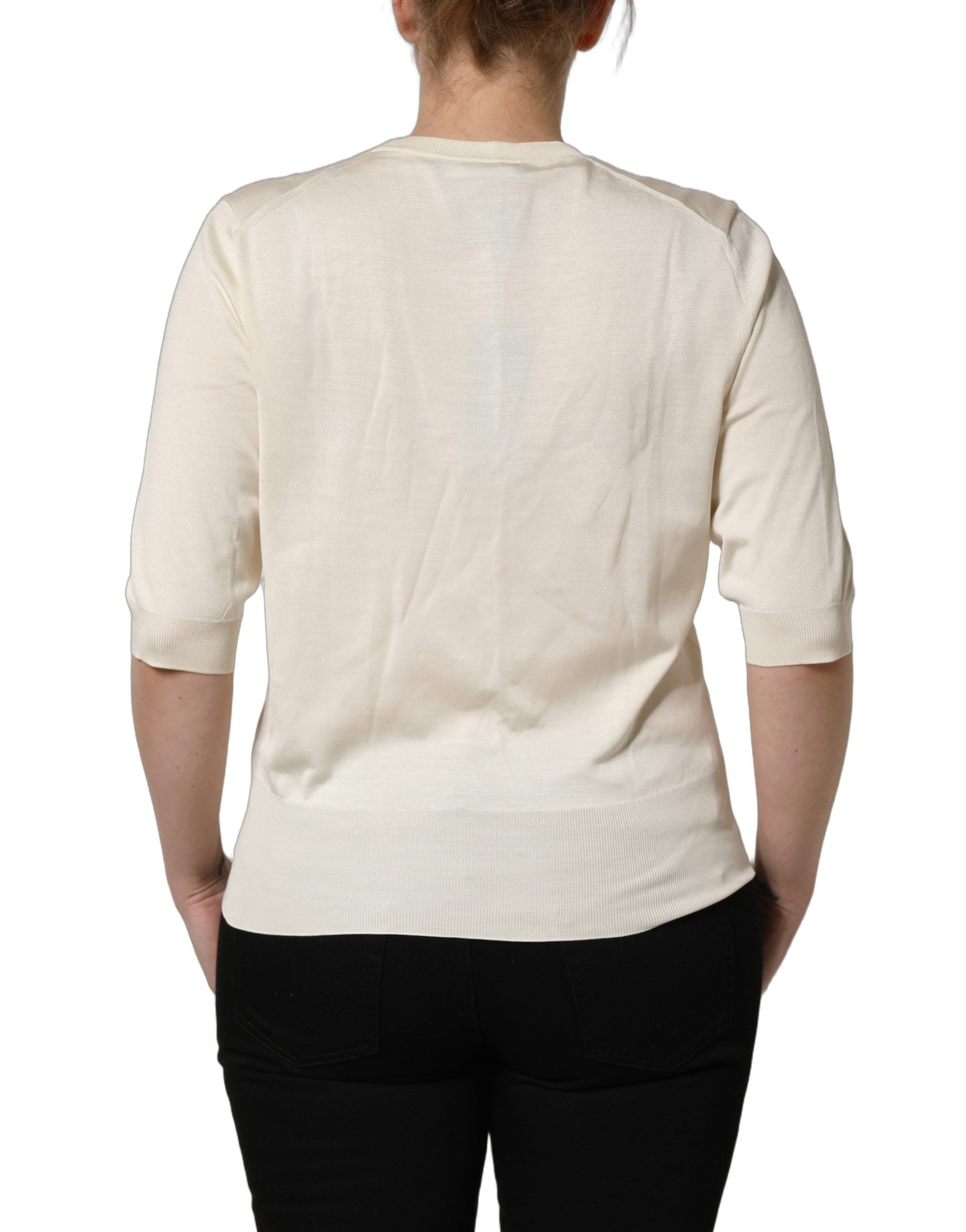 Off White 3/4 Sleeves Crewneck Pullover Sweater