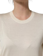 Off White 3/4 Sleeves Crewneck Pullover Sweater