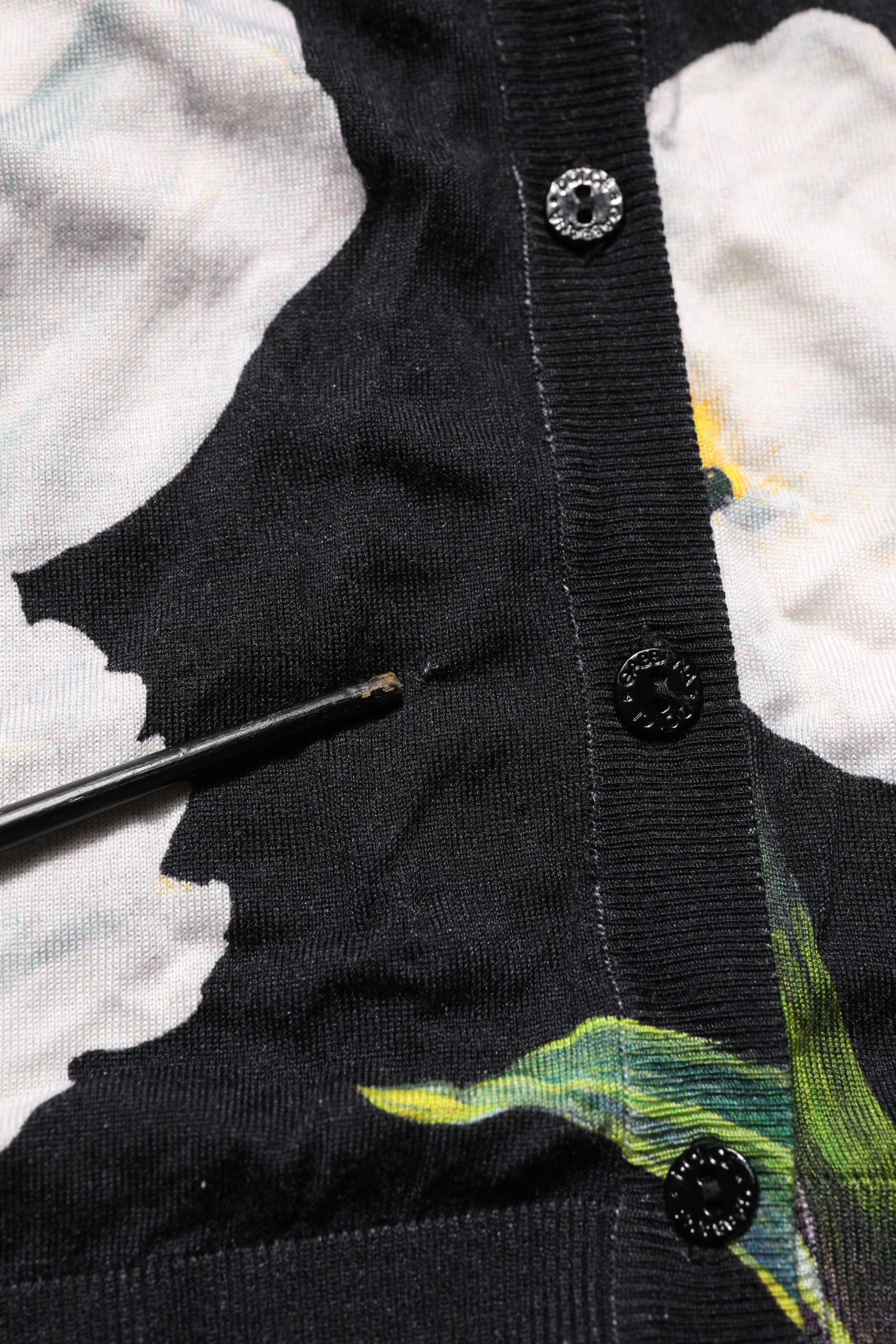 Black Floral Cashmere Silk Cardigan Sweater